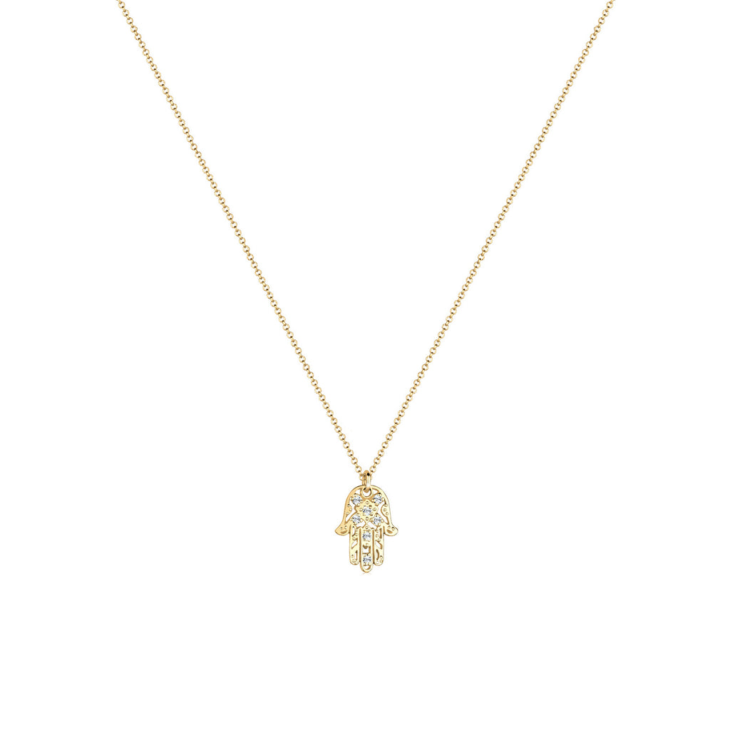 Gold - Elli | Halskette Hamsa Hand | Mit Kristallen von Swarovski® (Weiß) | 925 Sterling Silber vergoldet