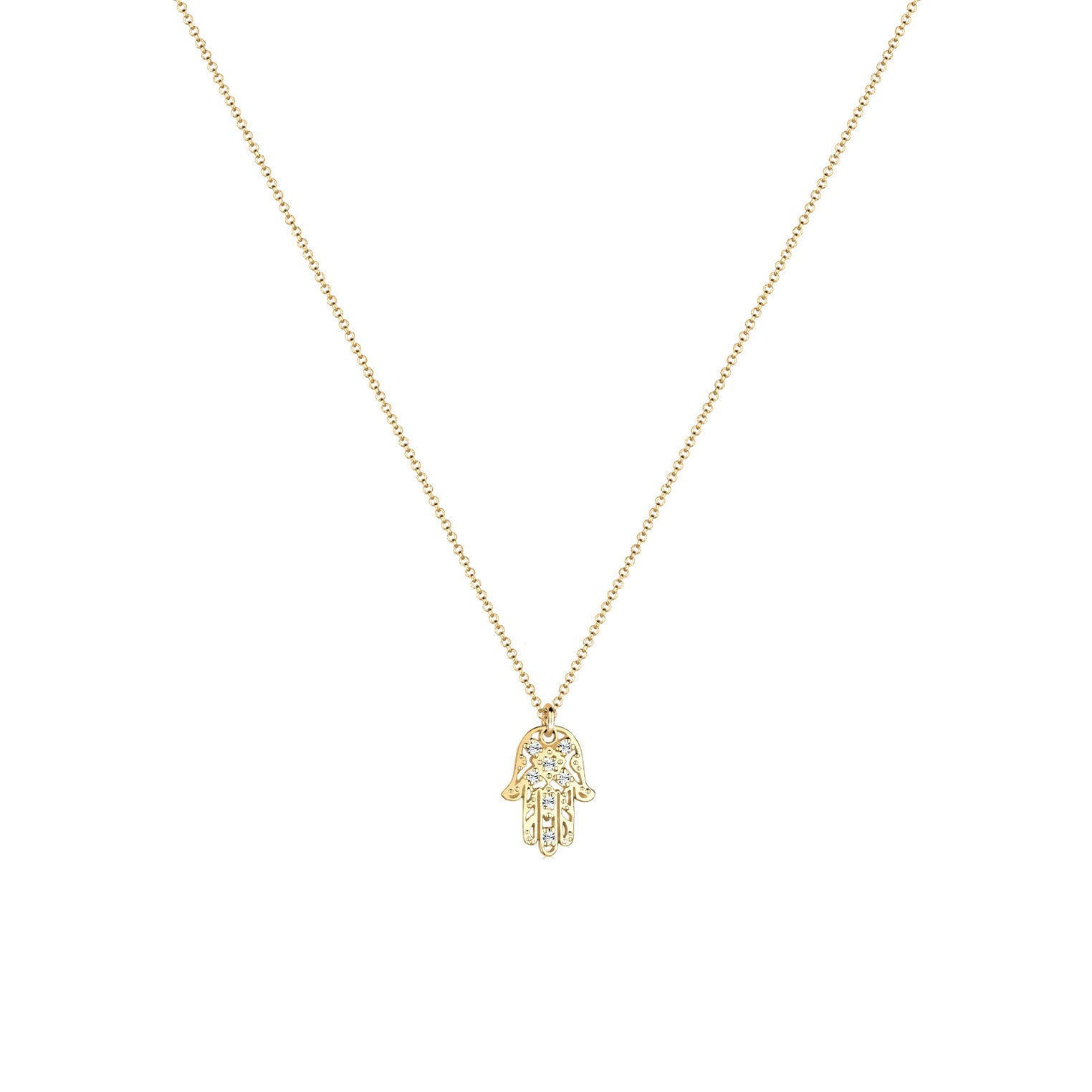 Gold - Elli | Halskette Hamsa Hand | Mit Kristallen von Swarovski® (Weiß) | 925 Sterling Silber vergoldet