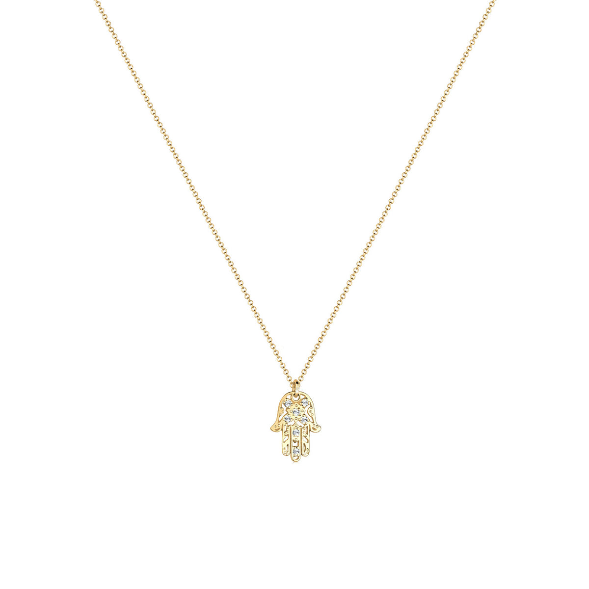 Gold - Elli | Halskette Hamsa Hand | Mit Kristallen von Swarovski® (Weiß) | 925 Sterling Silber vergoldet