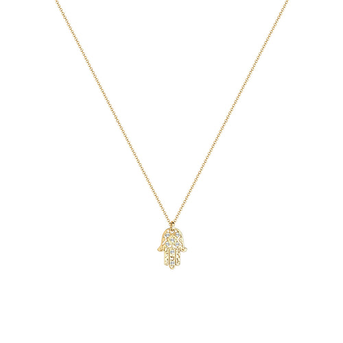 Gold - Elli | Halskette Hamsa Hand | Mit Kristallen von Swarovski® (Weiß) | 925 Sterling Silber vergoldet
