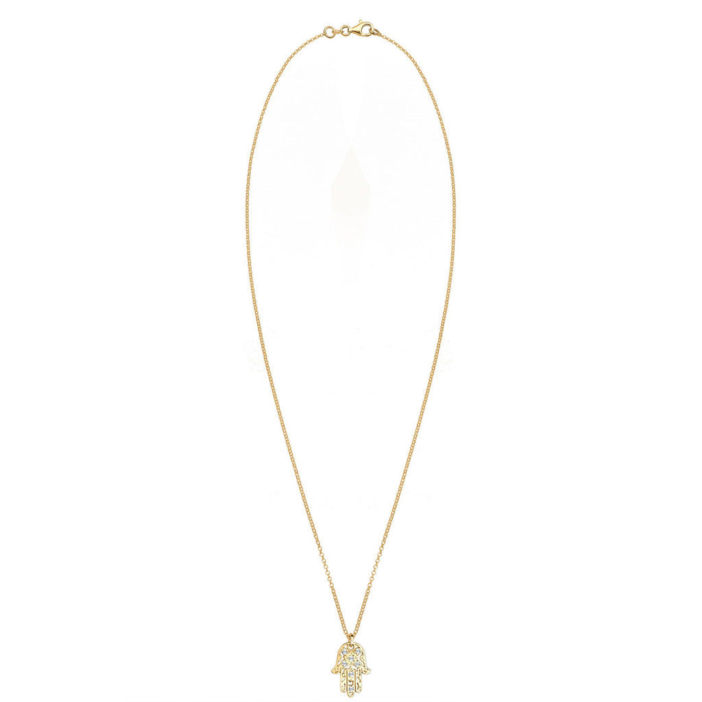 Gold - Elli | Halskette Hamsa Hand | Mit Kristallen von Swarovski® (Weiß) | 925 Sterling Silber vergoldet