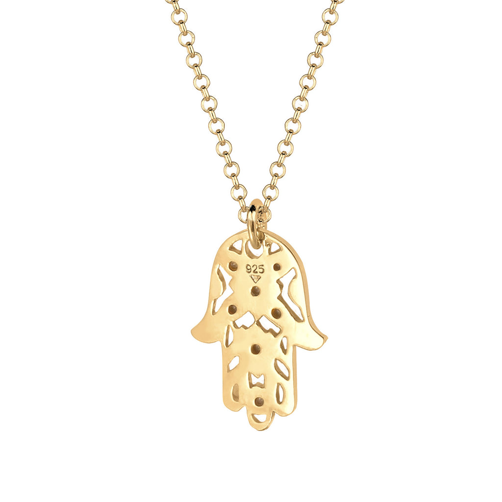 Gold - Elli | Halskette Hamsa Hand | Mit Kristallen von Swarovski® (Weiß) | 925 Sterling Silber vergoldet