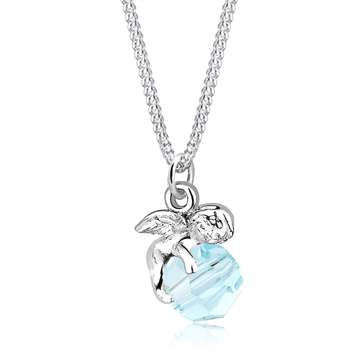 Hellblau - Elli | Halskette Engel | Mit Kristallen von Swarovski® (Hellblau) | 925er Sterling Silber