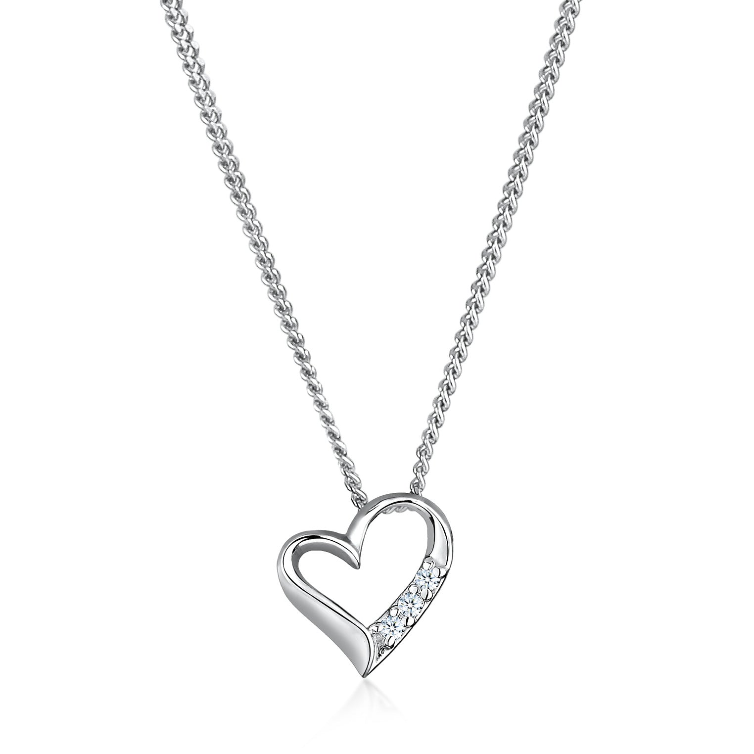 Silber - Elli DIAMONDS | Halskette Herz | Diamant ( Weiß, 0,045 ct ) | 925er Sterling Silber