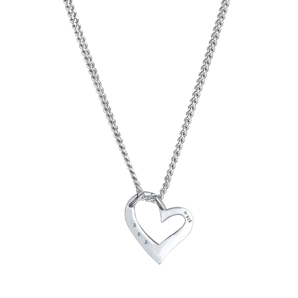 Silber - Elli DIAMONDS | Halskette Herz | Diamant (Weiß, 0,045 ct) | 925er Sterling Silber