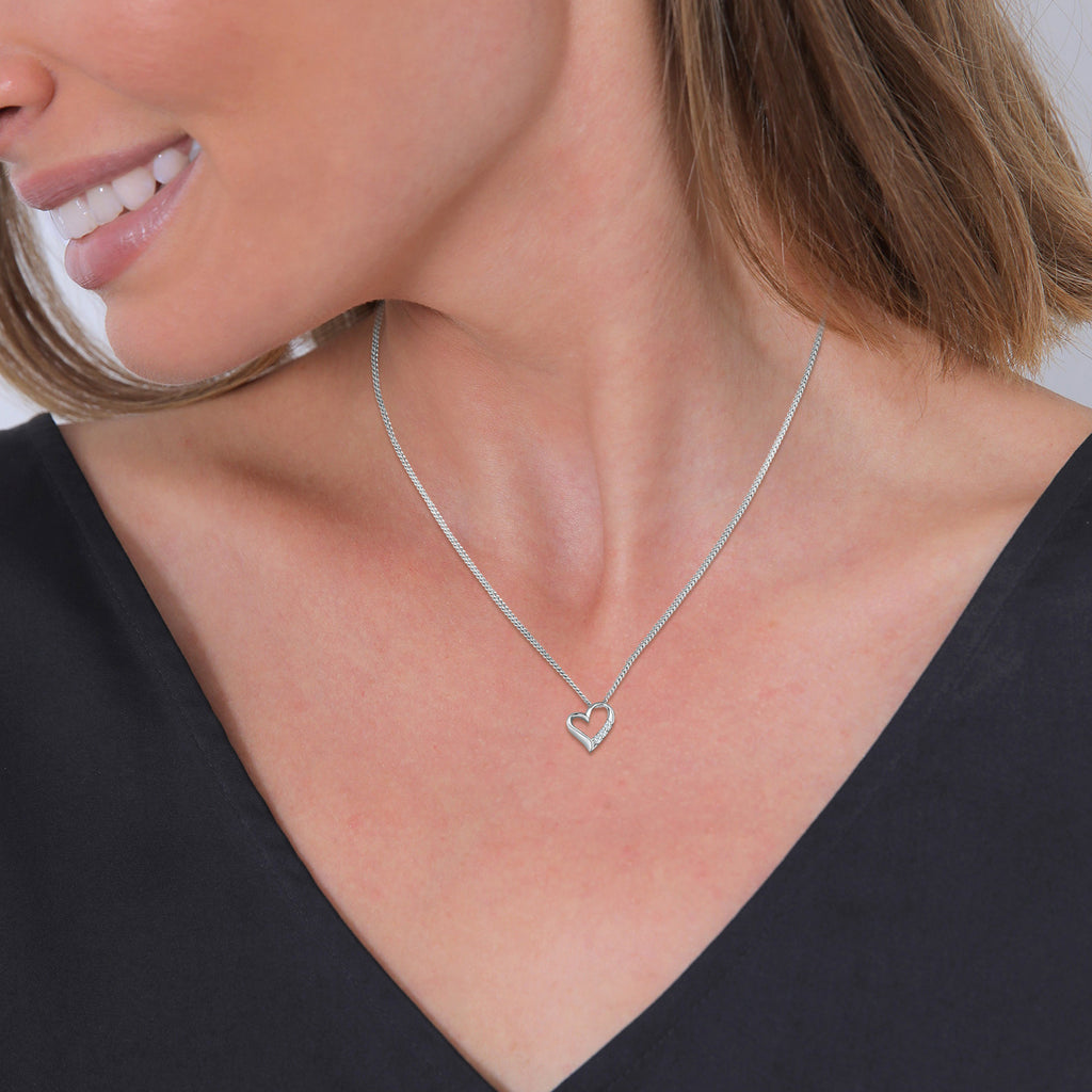 Silber - Elli DIAMONDS | Halskette Herz | Diamant (Weiß, 0,045 ct) | 925er Sterling Silber