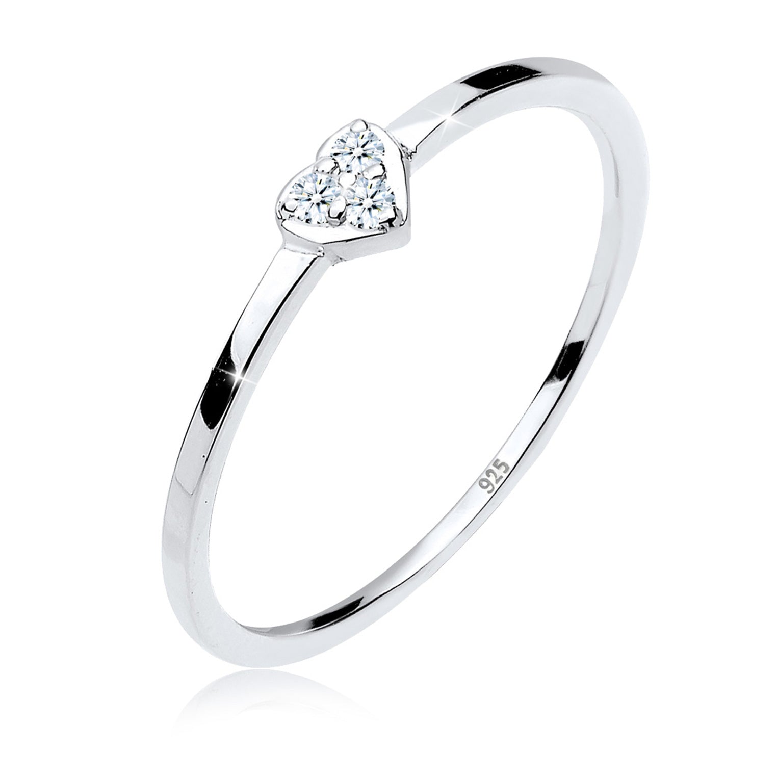 Silber - Elli DIAMONDS | Verlobungsring Herz | Diamant ( Weiß, 0,045 ct ) | 925er Sterling Silber
