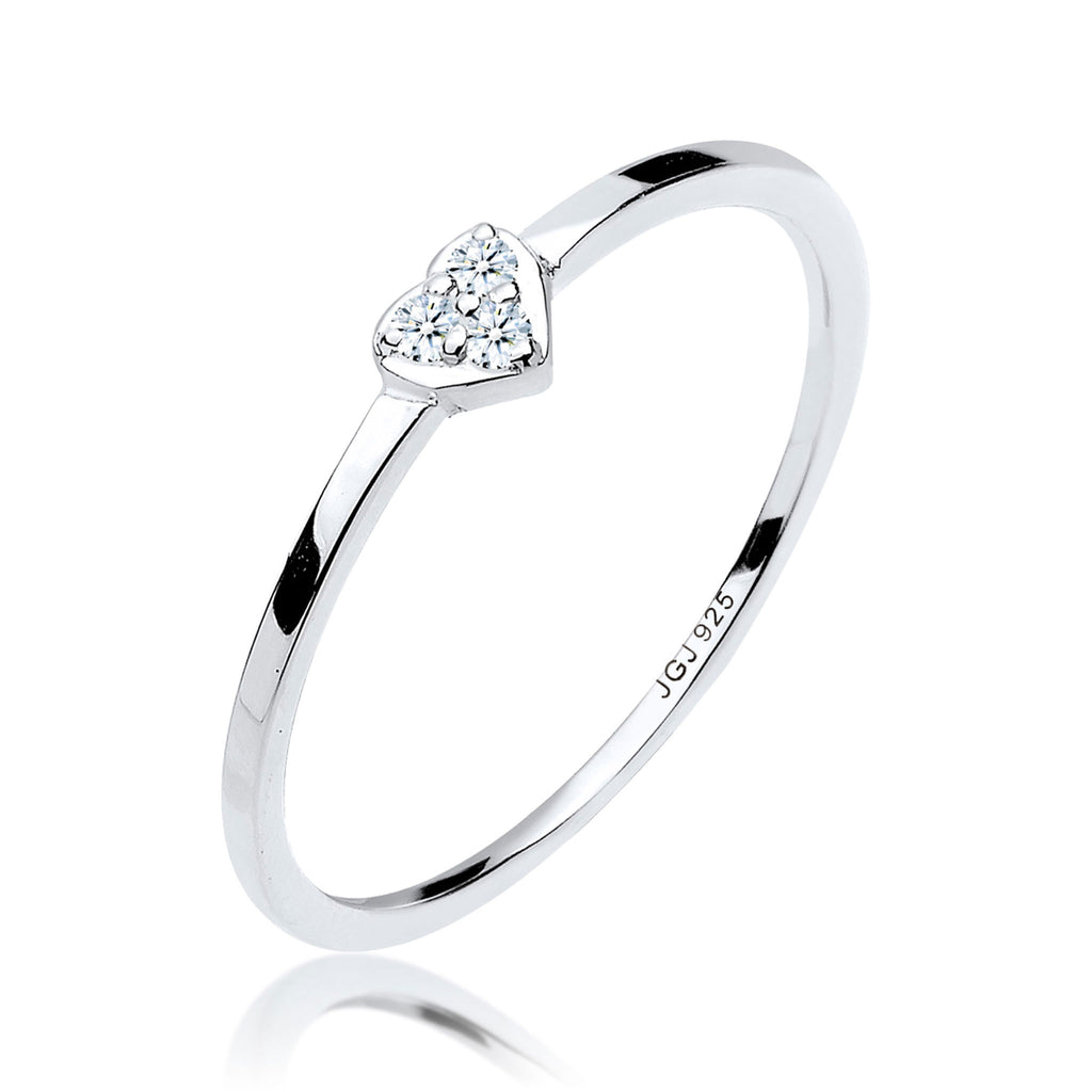 Silber - Elli DIAMONDS | Verlobungsring Herz | Diamant ( Weiß, 0,045 ct ) | 925er Sterling Silber