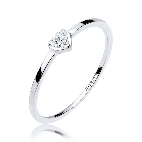 Silber - Elli DIAMONDS | Verlobungsring Herz | Diamant ( Weiß, 0,045 ct ) | 925er Sterling Silber