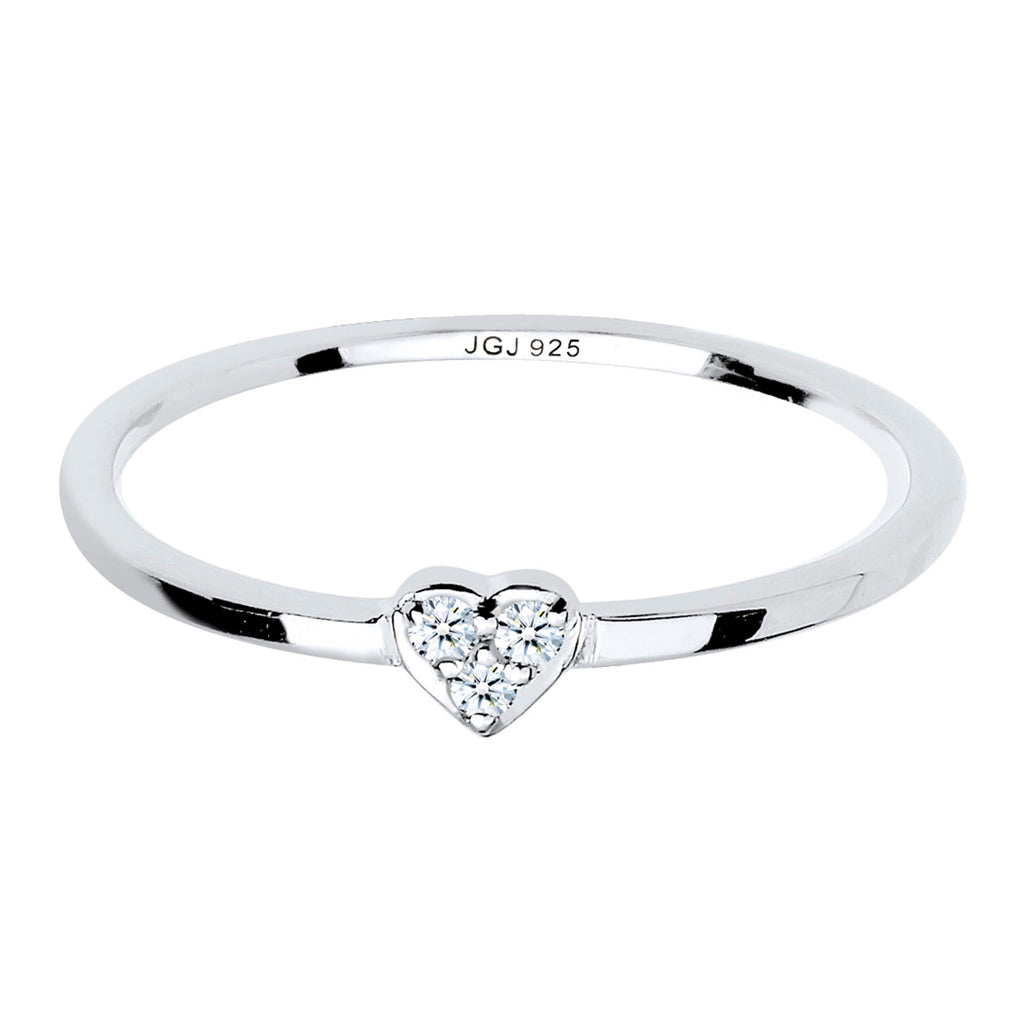 Silber - Elli DIAMONDS | Verlobungsring Herz | Diamant ( Weiß, 0,045 ct ) | 925er Sterling Silber