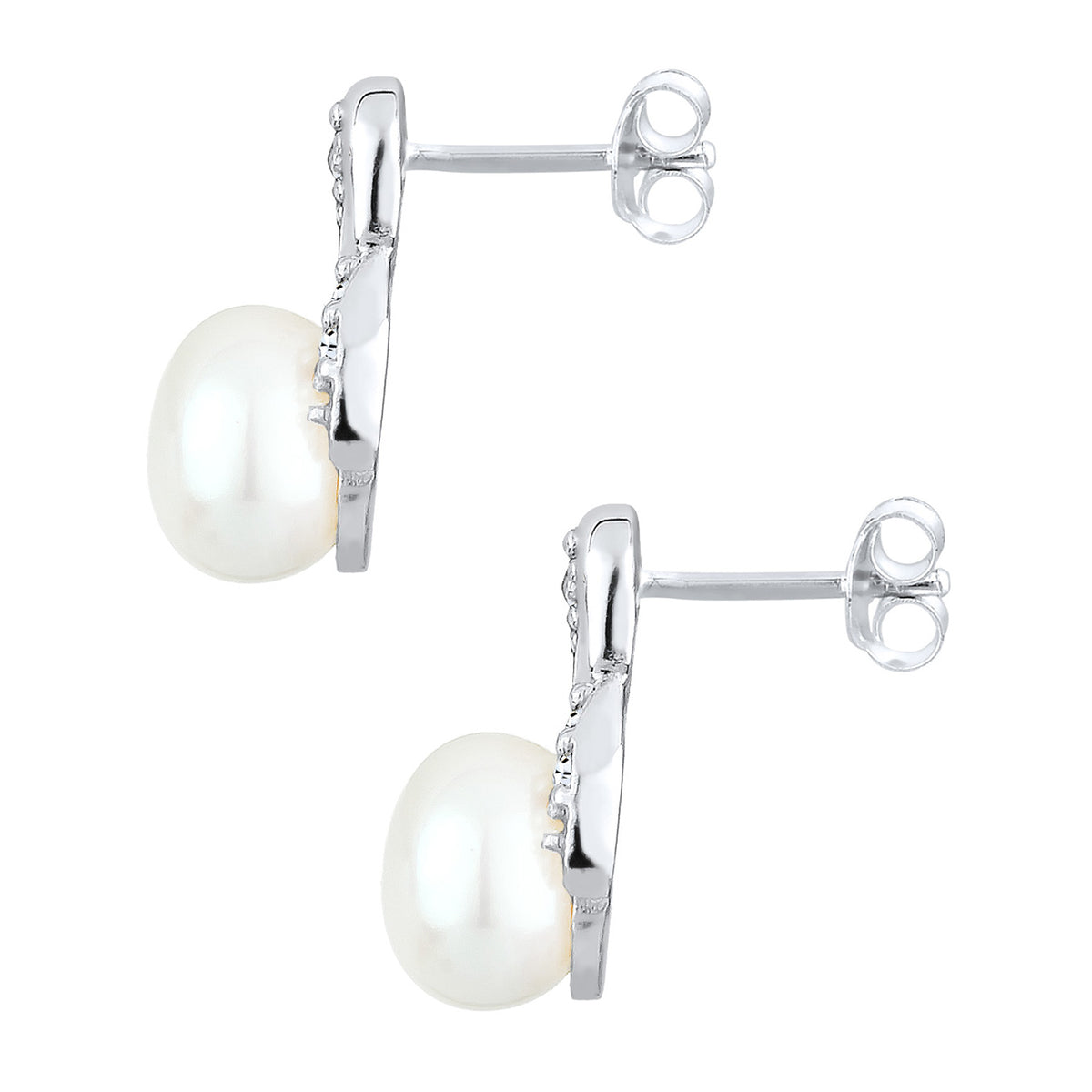 Silber - Elli | Ohrstecker Infinity | Süßwasserperle, Kristall ( Weiß ) | 925er Sterling Silber
