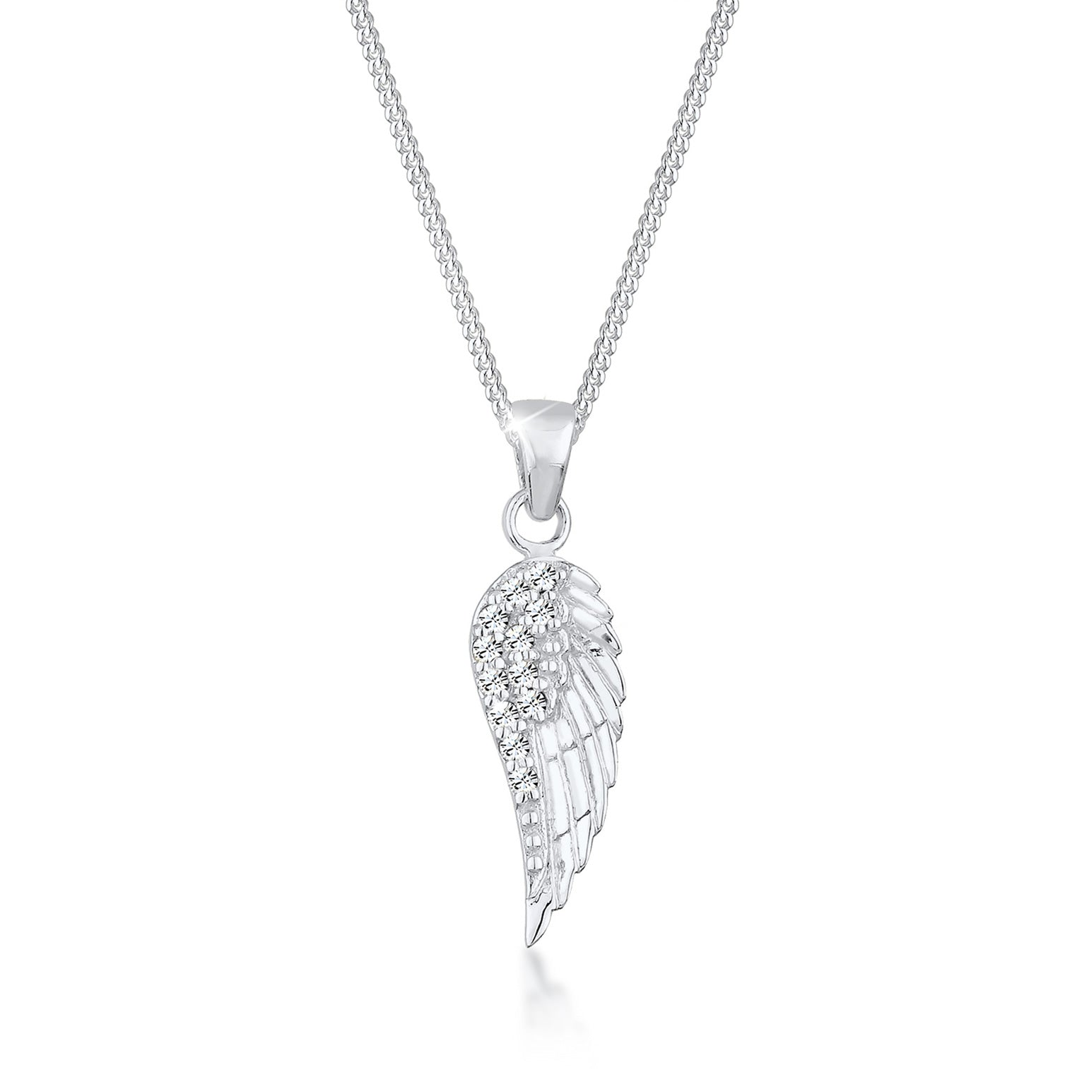 Silber - Elli | Halskette Flügel Anhänger| Mit Kristallen von Swarovski® (Weiß) | 925er Sterling Silber