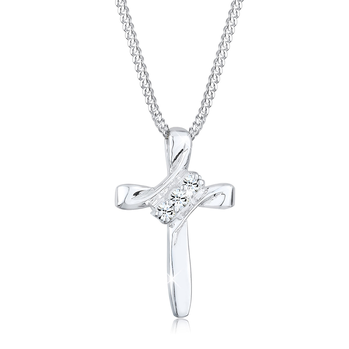 Silber - Elli | Halskette Kreuz | Mit Kristallen von Swarovski® (Weiß) | 925er Sterling Silber
