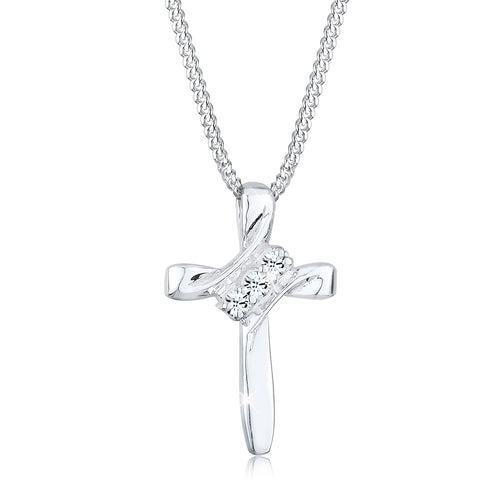 Silber - Elli | Halskette Kreuz | Mit Kristallen von Swarovski® (Weiß) | 925er Sterling Silber