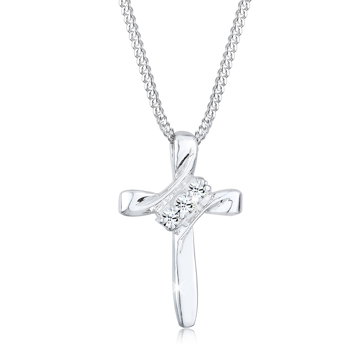 Silber - Elli | Halskette Kreuz | Mit Kristallen von Swarovski® (Weiß) | 925er Sterling Silber