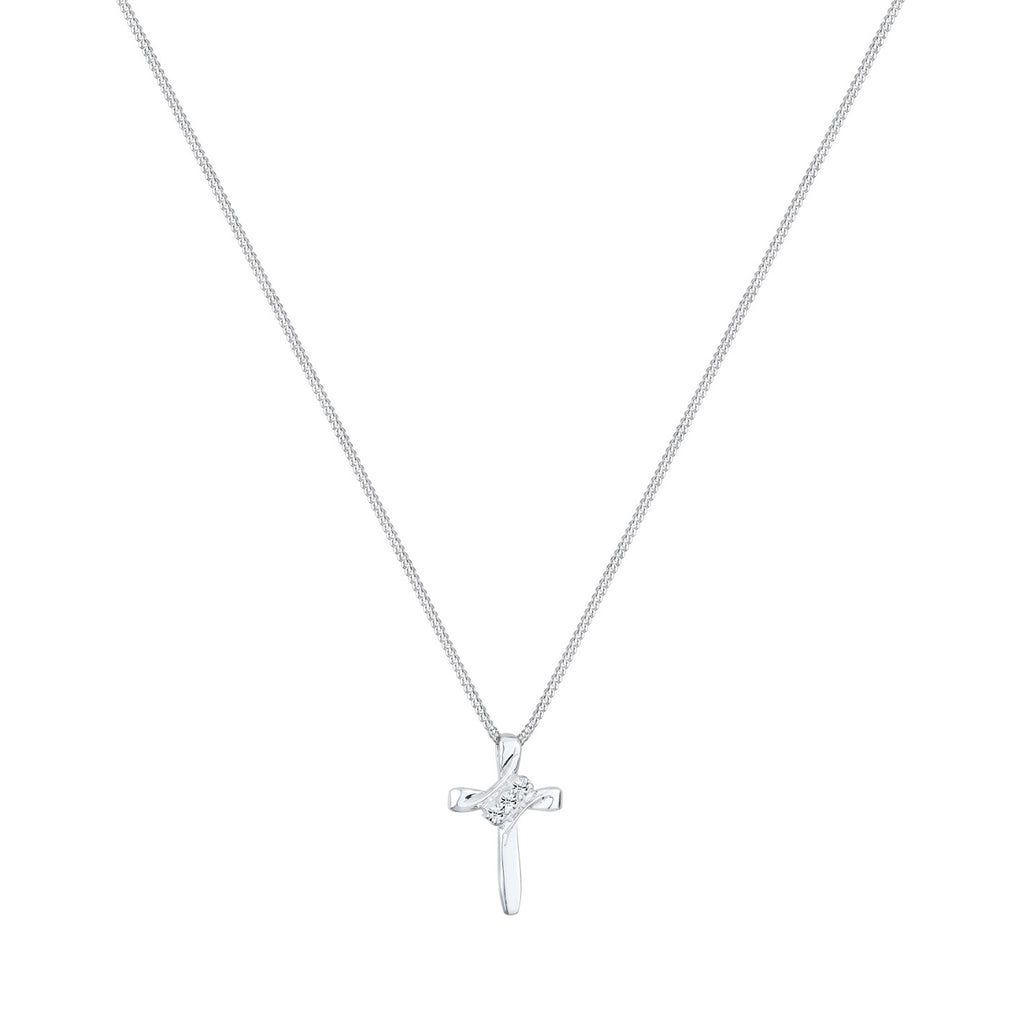 Silber - Elli | Halskette Kreuz | Mit Kristallen von Swarovski® (Weiß) | 925er Sterling Silber