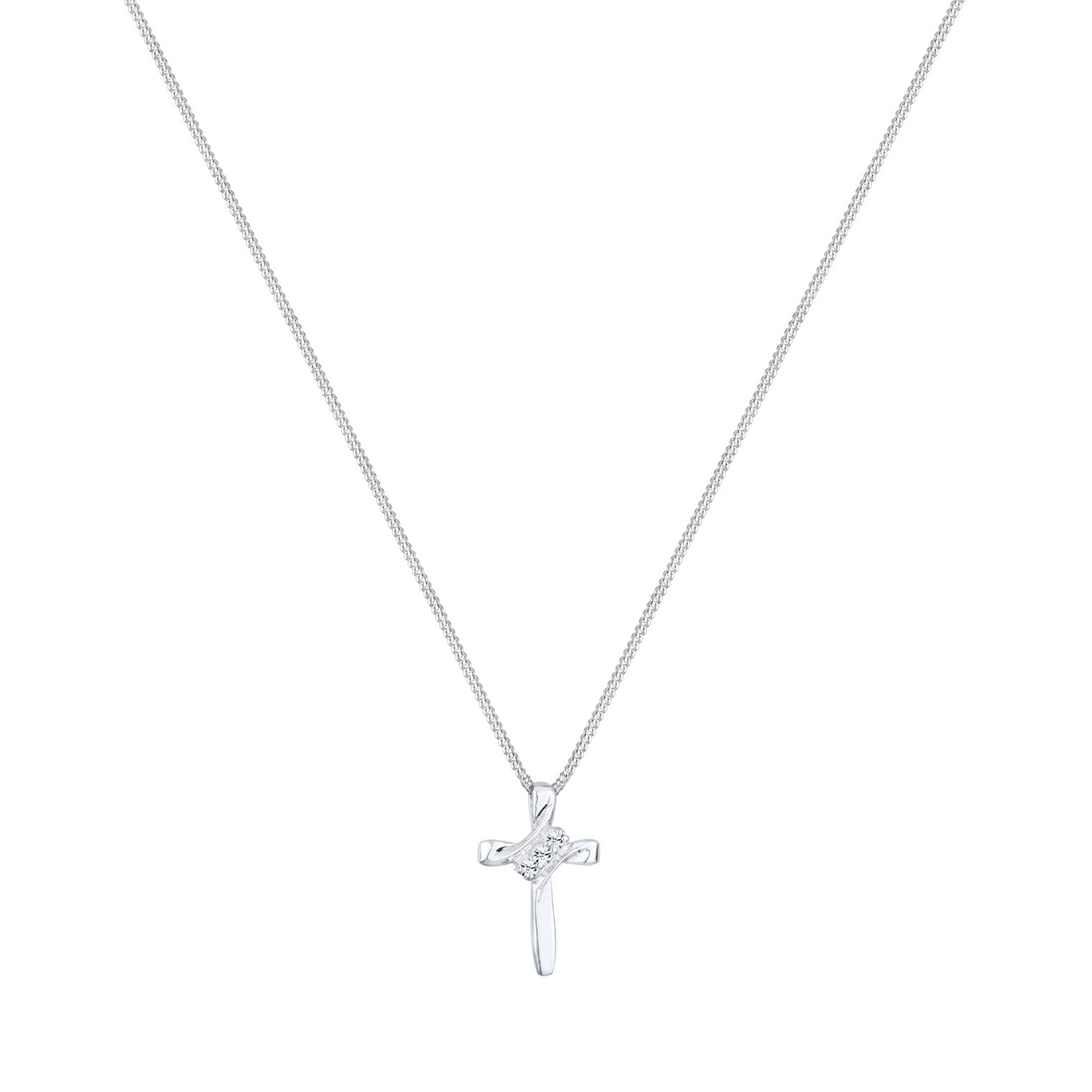 Silber - Elli | Halskette Kreuz | Mit Kristallen von Swarovski® (Weiß) | 925er Sterling Silber