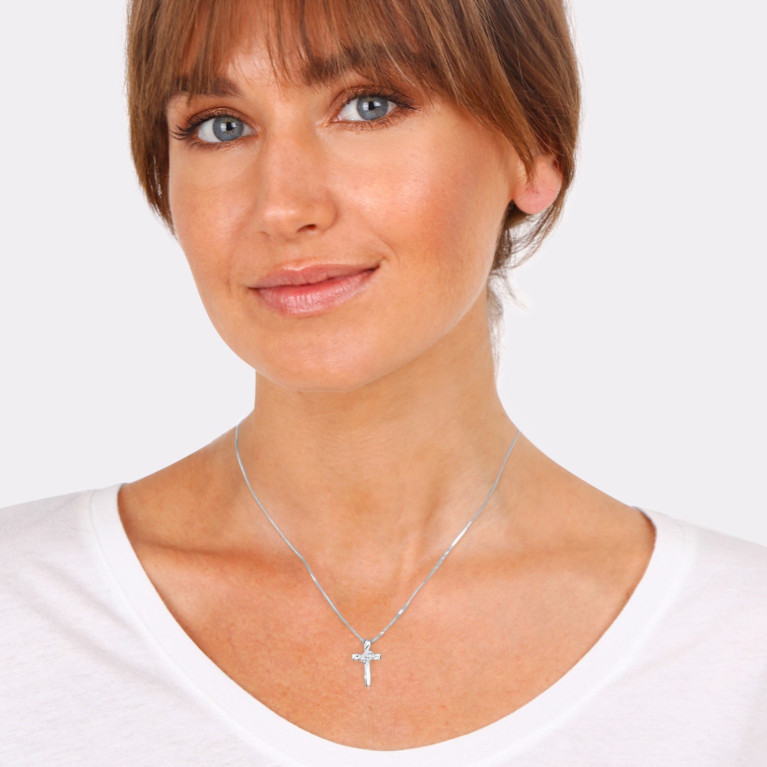 Silber - Elli | Halskette Kreuz | Kristall ( Weiß ) | 925er Sterling Silber
