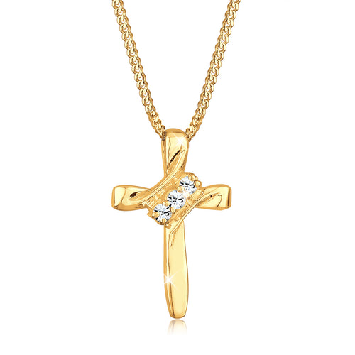Gold - Elli | Halskette Kreuz | Mit Kristallen von Swarovski® (Weiß) | 925 Sterling Silber vergoldet
