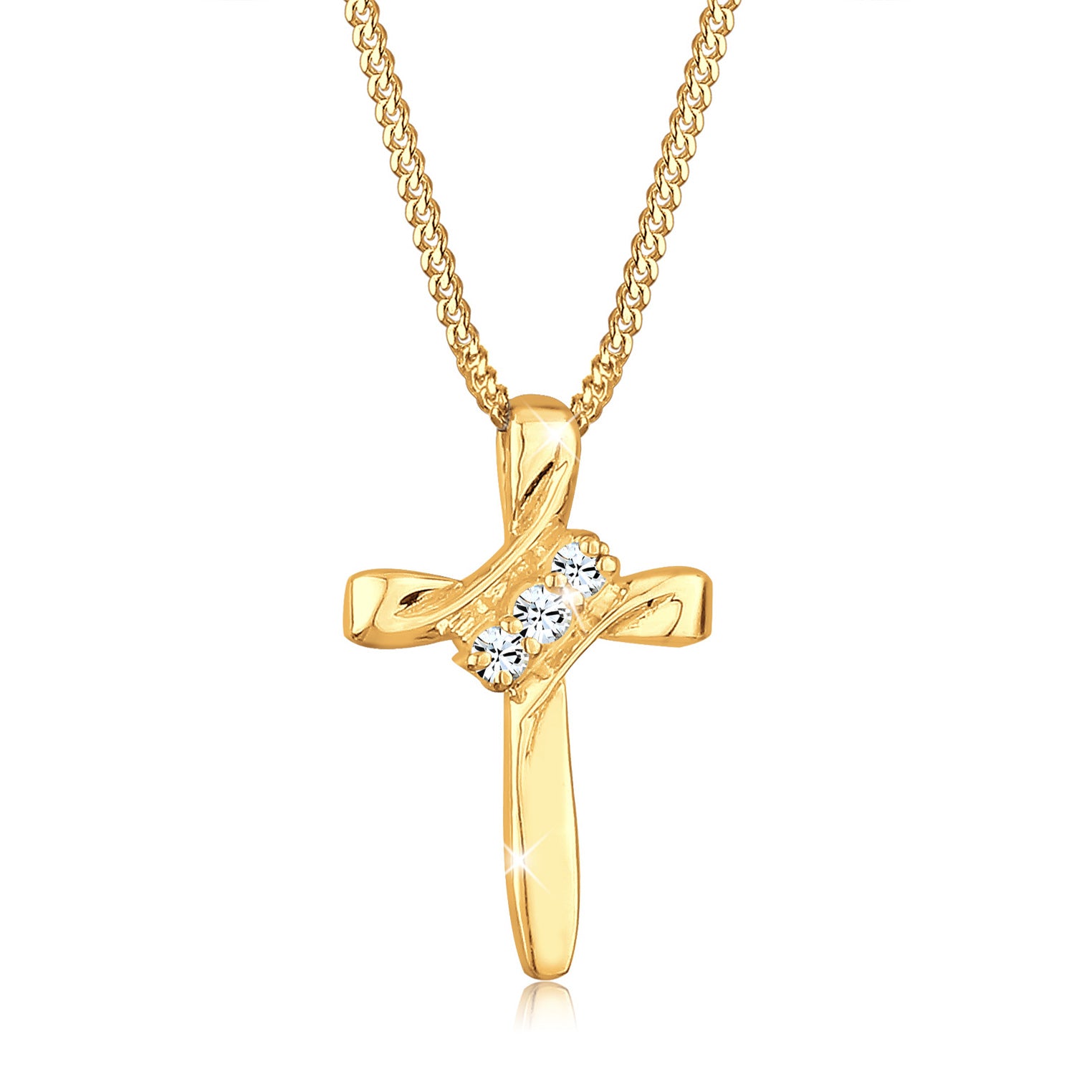 Gold - Elli | Halskette Kreuz | Mit Kristallen von Swarovski® (Weiß) | 925 Sterling Silber vergoldet