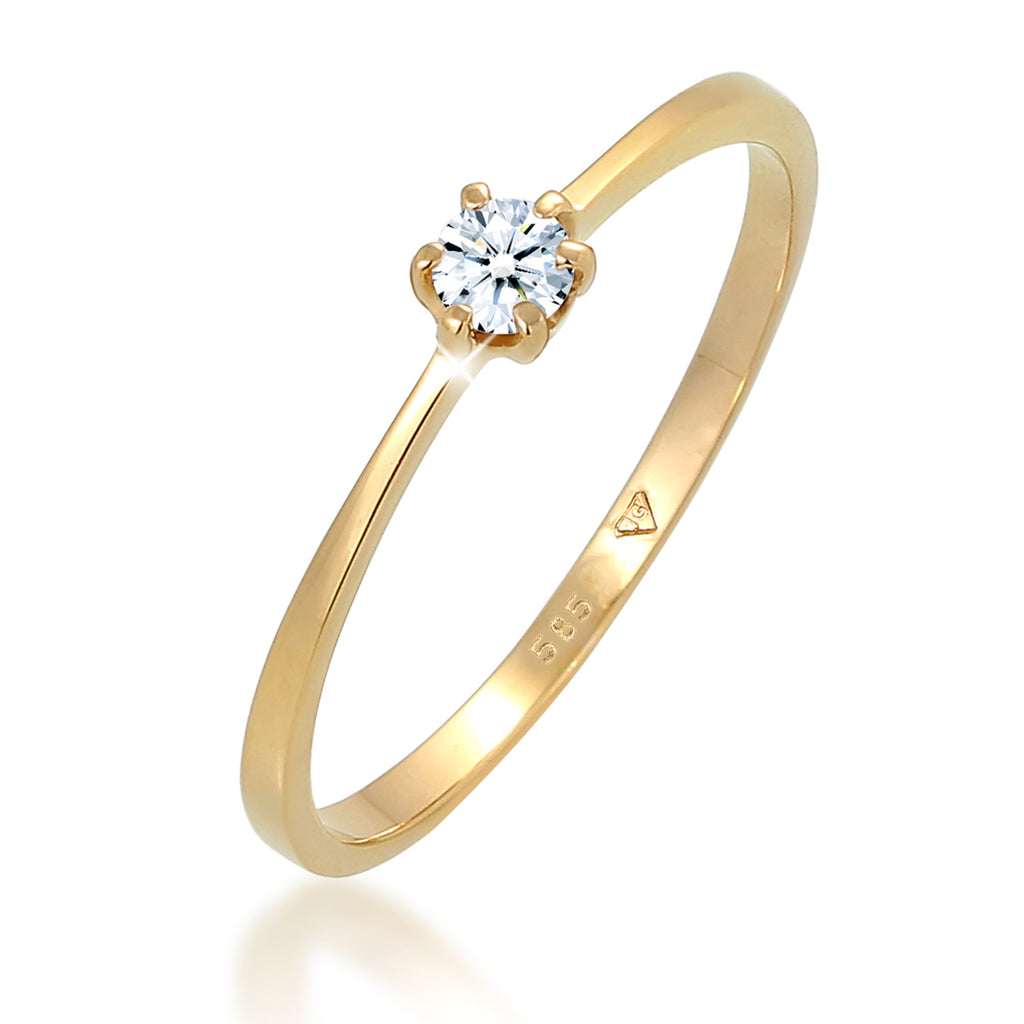 Weiß - Elli DIAMONDS | Solitär-Ring | Diamant ( Weiß, 0,11 ct ) | 585 Gelbgold