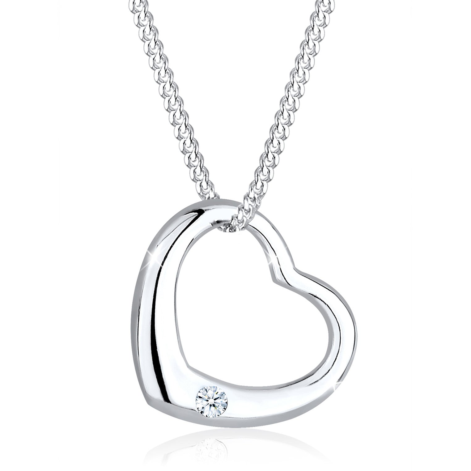 Weiß - Elli DIAMONDS | Halskette Herz | Diamant ( Weiß, 0,03 ct ) | 925er Sterling Silber