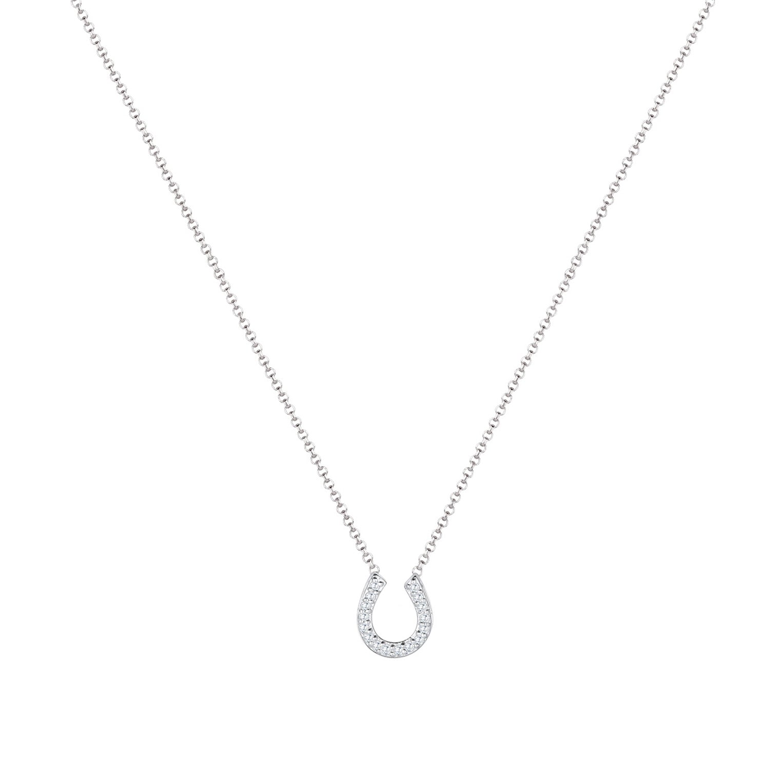 Weiß - Elli | Halskette Hufeisen | Zirkonia ( Weiß ) | 925er Sterling Silber
