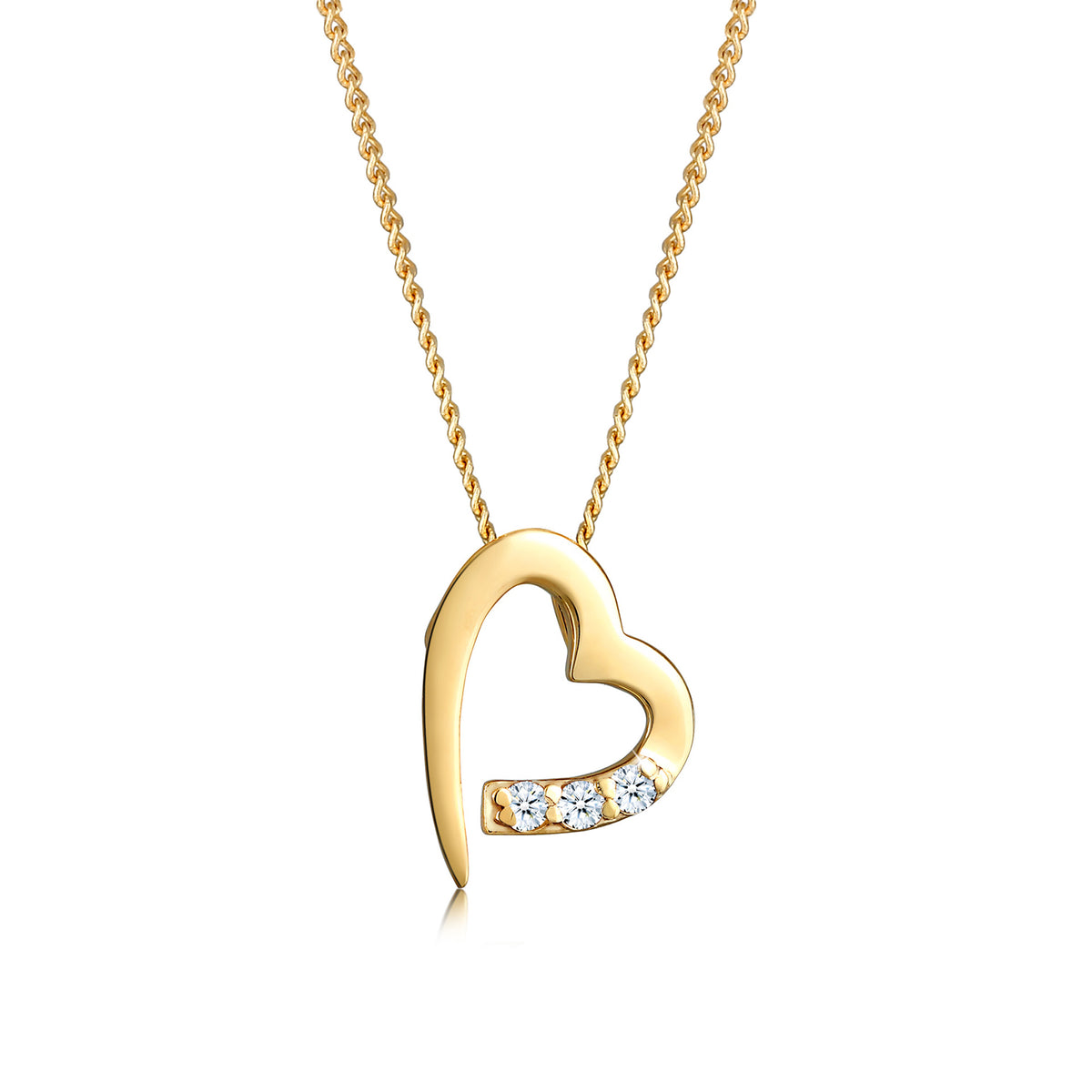 Gold - Elli DIAMONDS | Halskette Cut-Out Herz | Diamant (Weiß, 0,045 ct) | 585 Gelbgold
