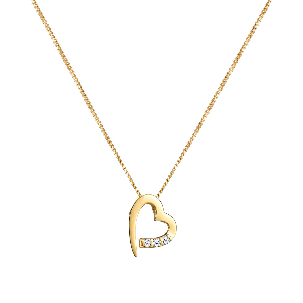 Gold - Elli DIAMONDS | Halskette Cut-Out Herz | Diamant (Weiß, 0,045 ct) | 585 Gelbgold
