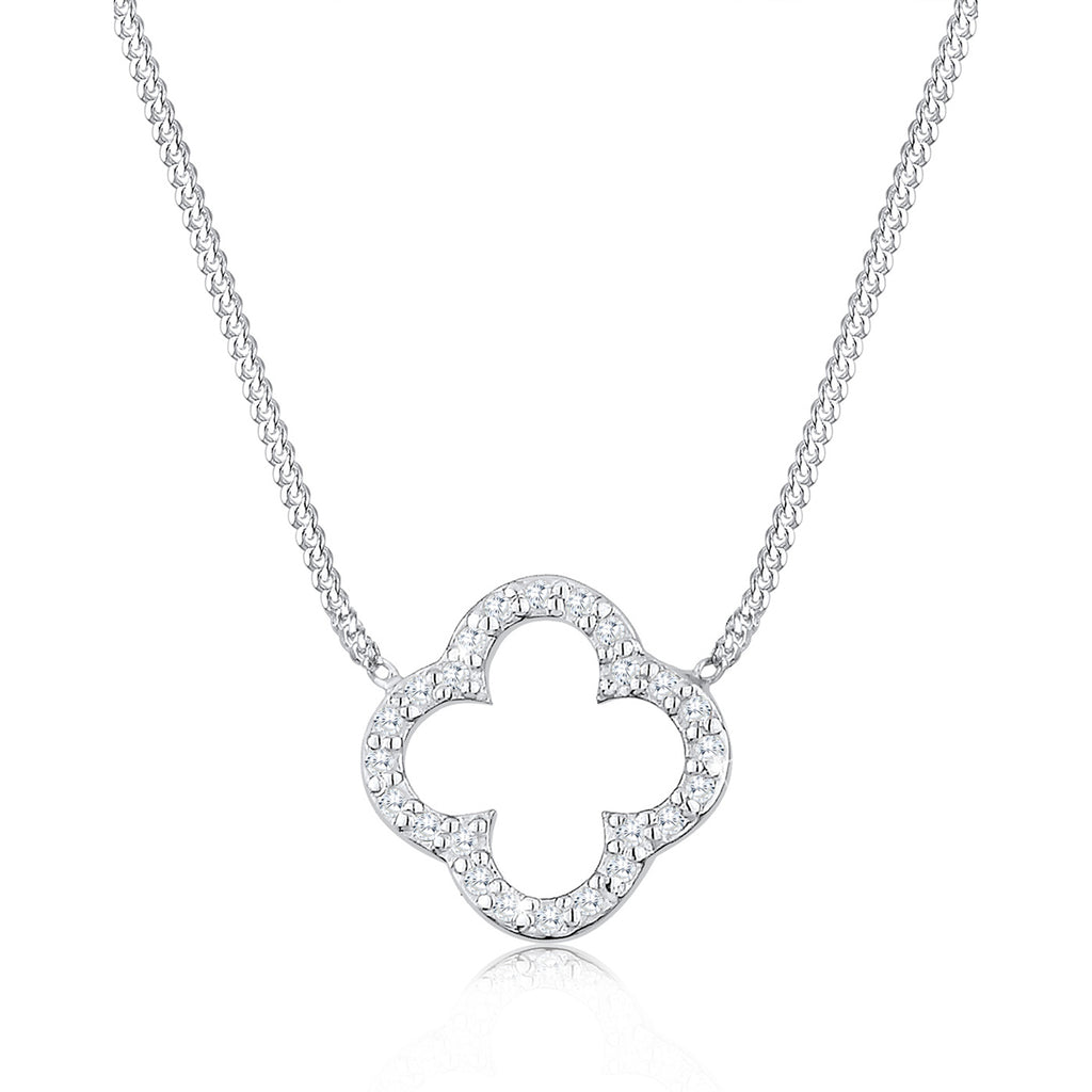 Weiß - Elli | Halskette Kleeblatt | Zirkonia (Weiß) | 925er Sterling Silber
