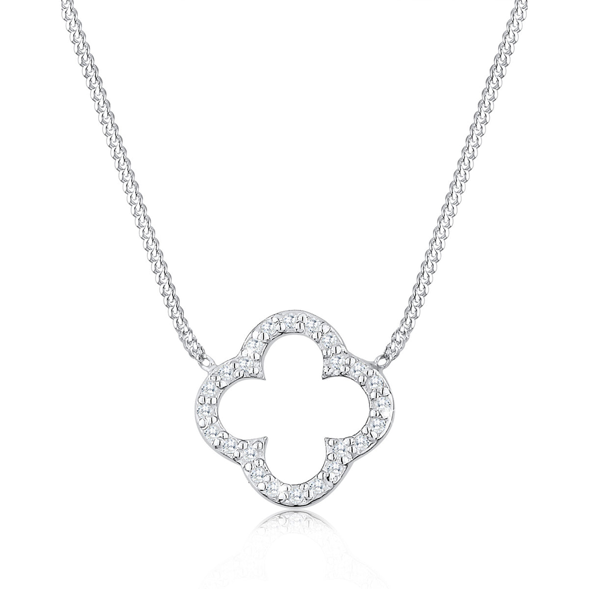 Weiß - Elli | Halskette Kleeblatt | Zirkonia (Weiß) | 925er Sterling Silber