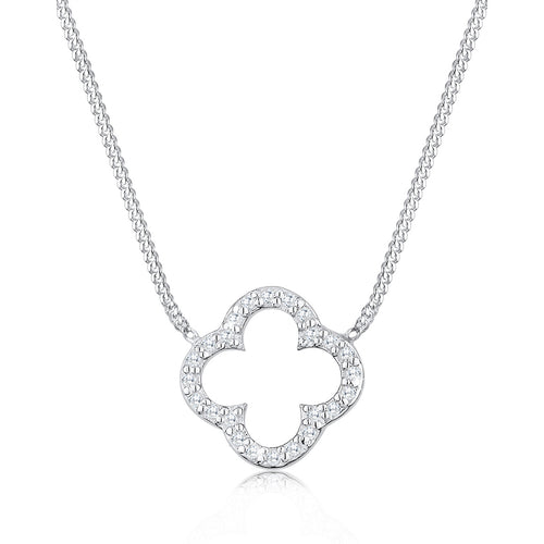 Weiß - Elli | Halskette Kleeblatt | Zirkonia (Weiß) | 925er Sterling Silber