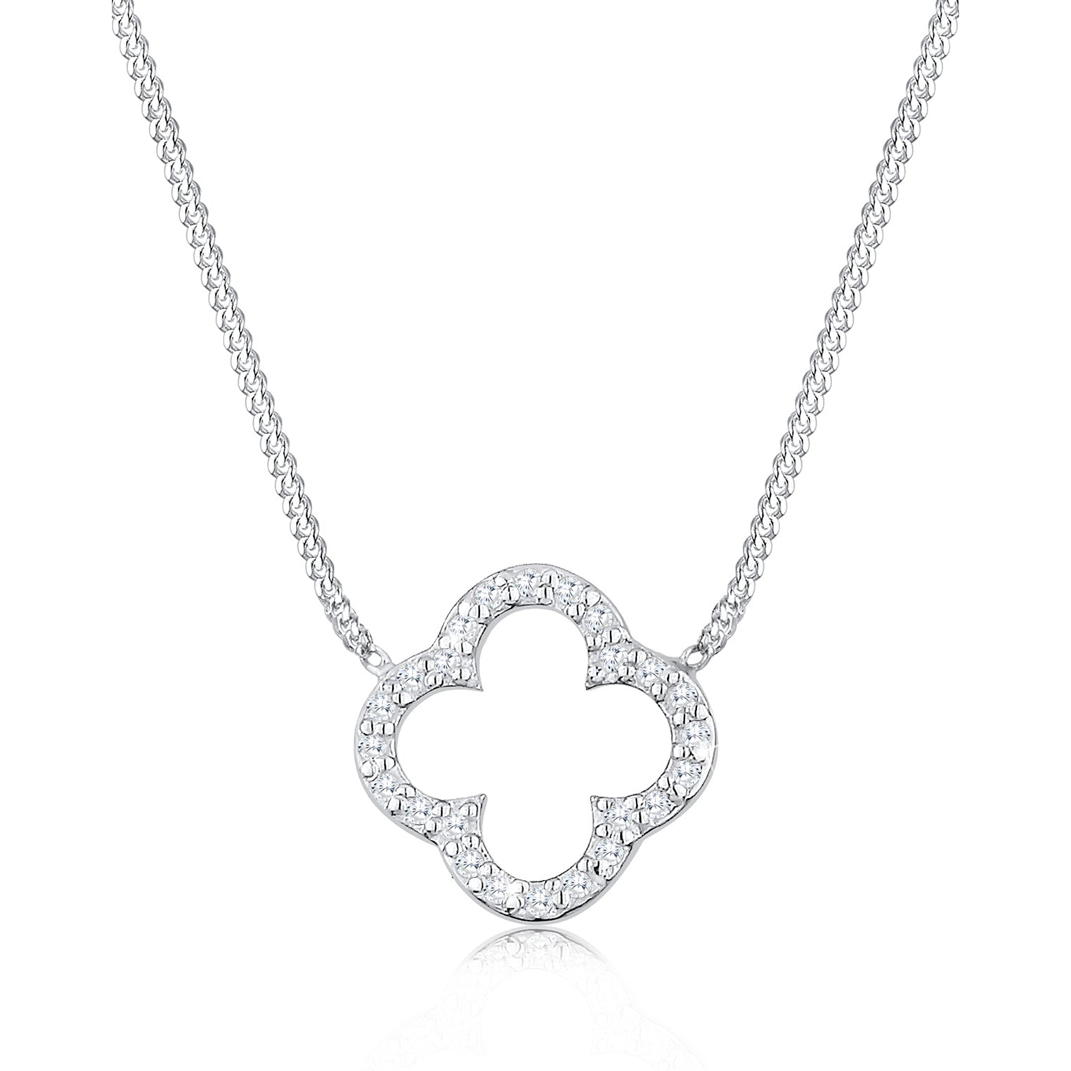Weiß - Elli | Halskette Kleeblatt | Zirkonia (Weiß) | 925er Sterling Silber
