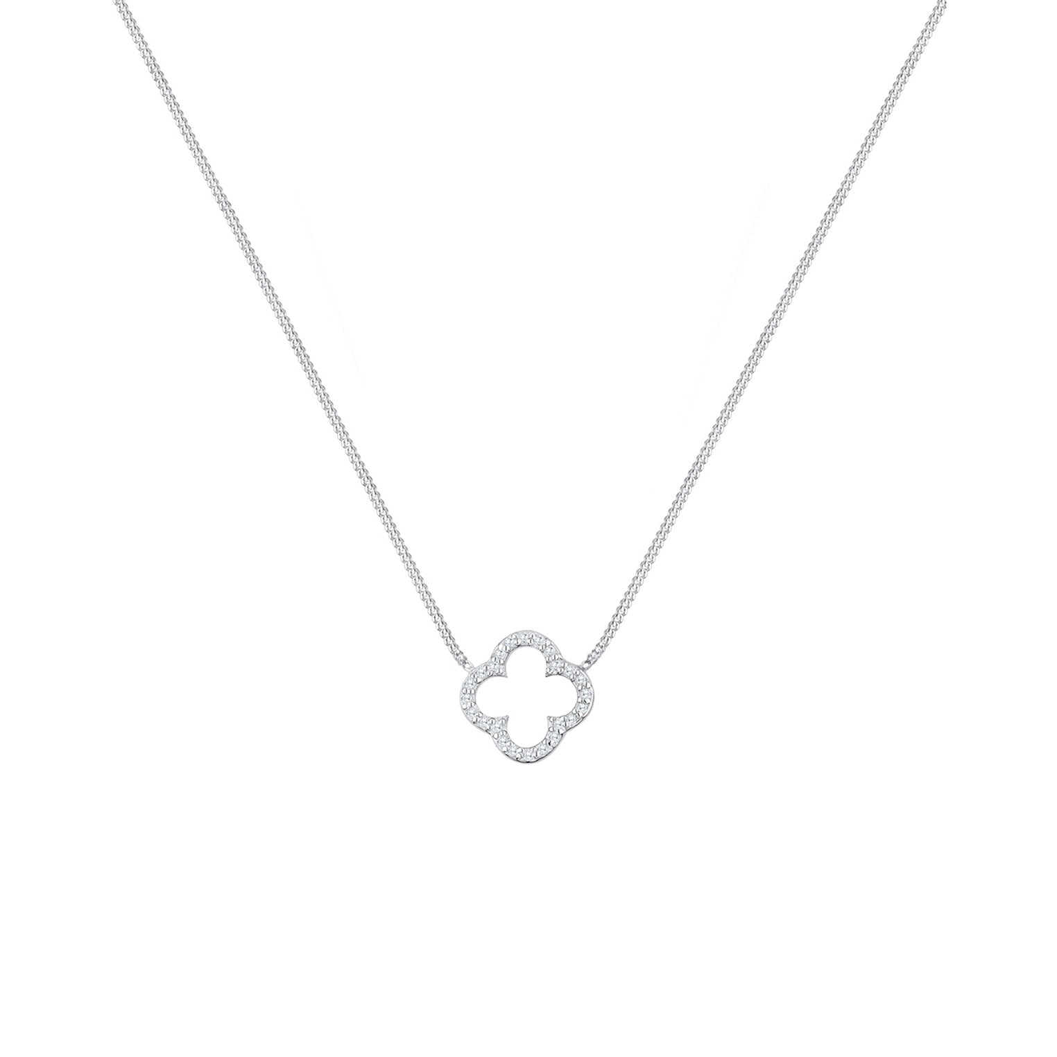 Weiß - Elli | Halskette Kleeblatt | Zirkonia ( Weiß ) | 925er Sterling Silber