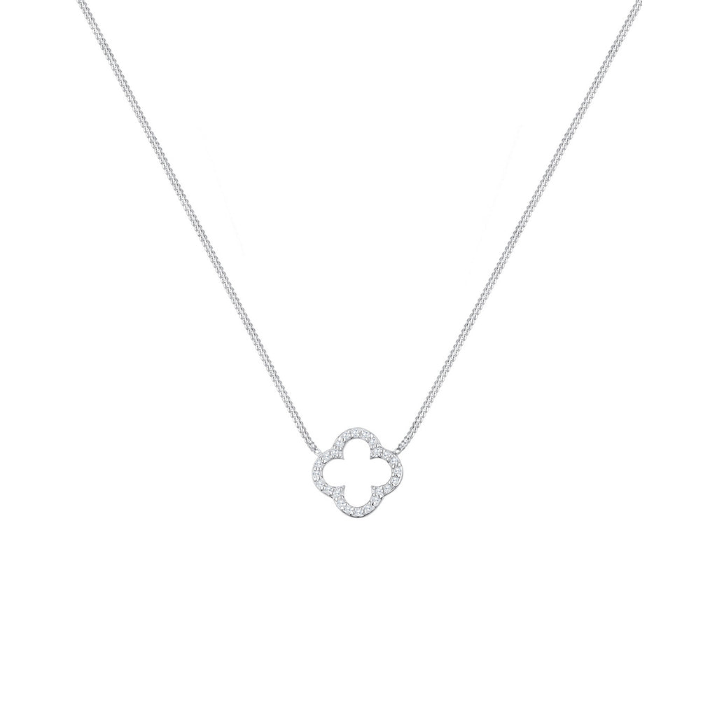 Weiß - Elli | Halskette Kleeblatt | Zirkonia (Weiß) | 925er Sterling Silber