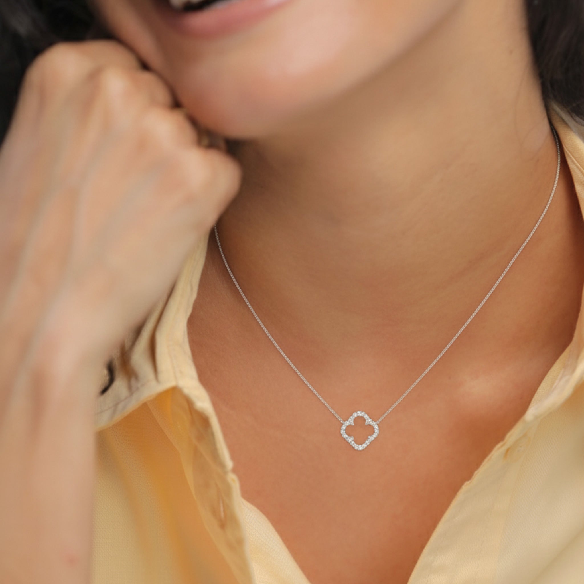 Weiß - Elli | Halskette Kleeblatt | Zirkonia (Weiß) | 925er Sterling Silber