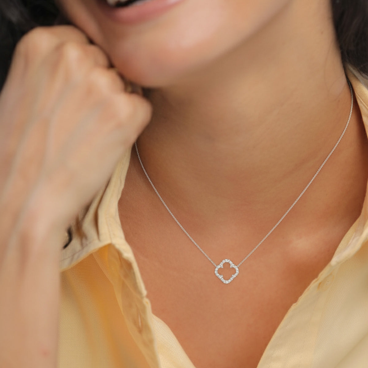 Weiß - Elli | Halskette Kleeblatt | Zirkonia (Weiß) | 925er Sterling Silber