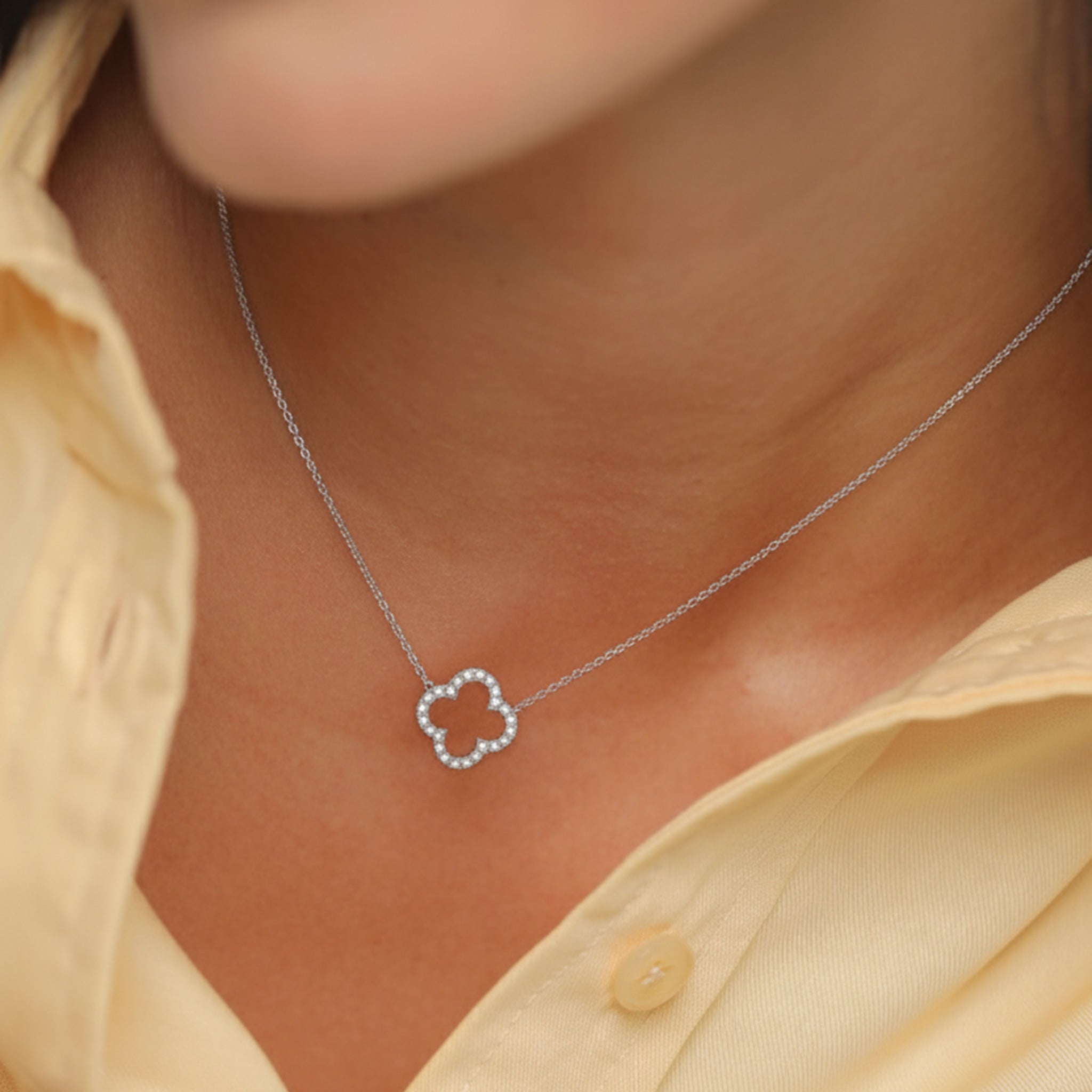 Weiß - Elli | Halskette Kleeblatt | Zirkonia (Weiß) | 925er Sterling Silber