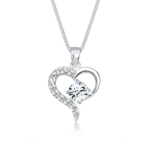Silber - Elli | Halskette Herz Cut-Out | Mit Kristallen von Swarovski® (Weiß) | 925er Sterling Silber