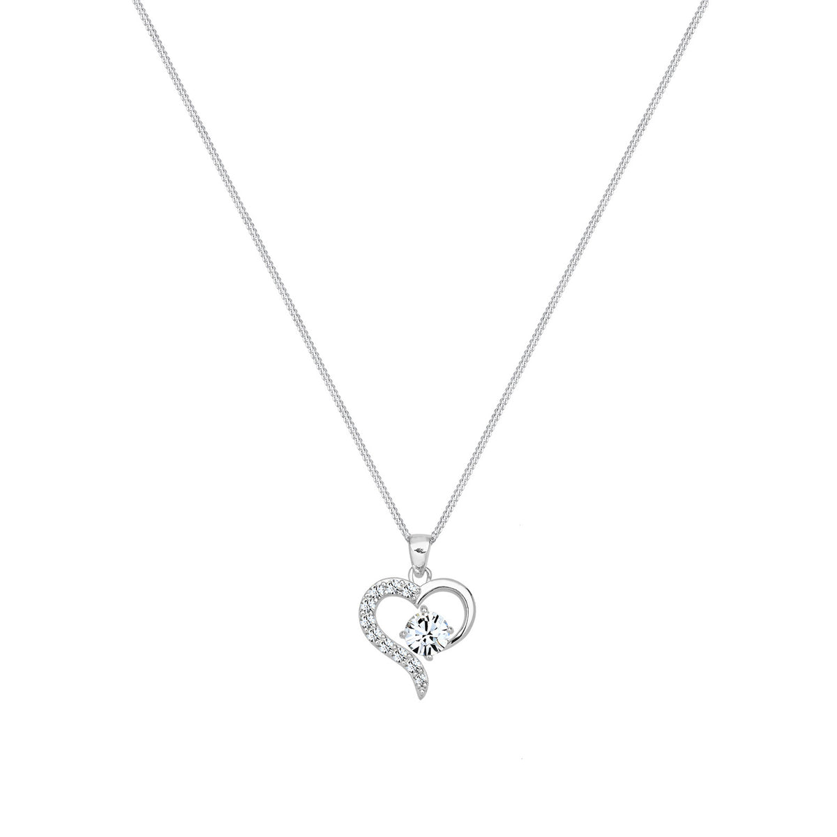 Silber - Elli | Halskette Herz Cut-Out | Mit Kristallen von Swarovski® (Weiß) | 925er Sterling Silber