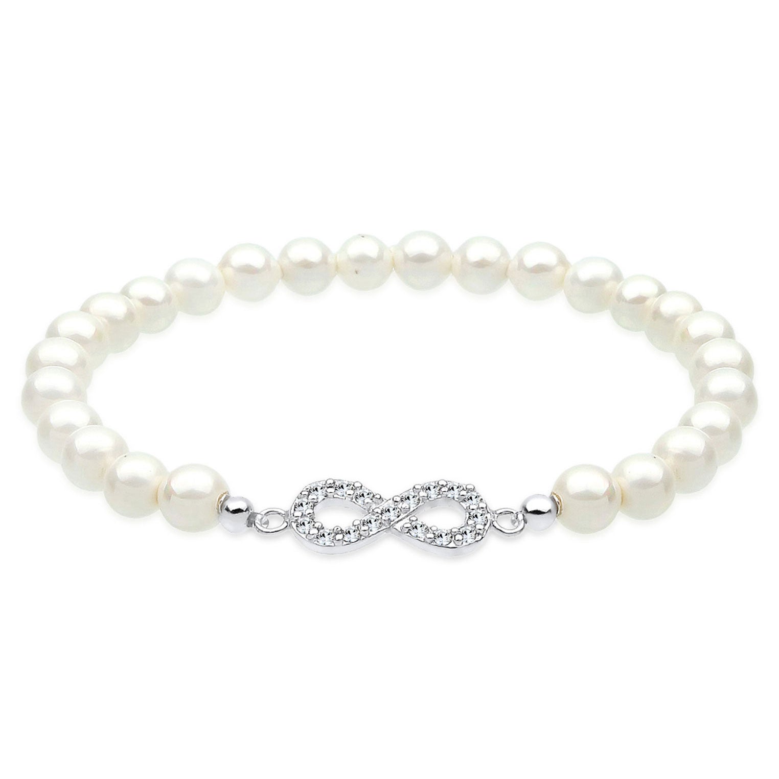 Weiß - Elli | Armband Infinity | Perle, Kristall ( Weiß ) | 925er Sterling Silber