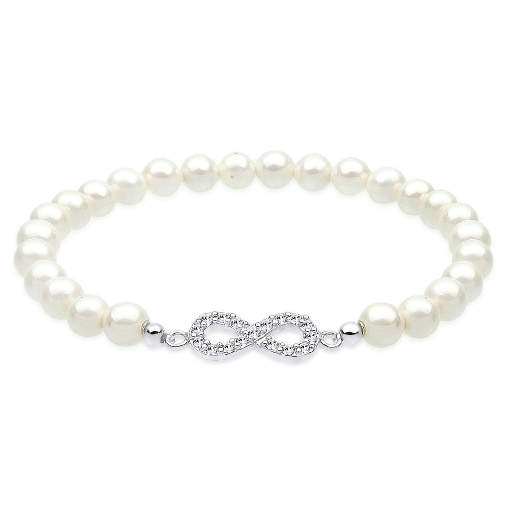Weiß - Elli | Armband Infinity | Perle, Kristall ( Weiß ) | 925er Sterling Silber