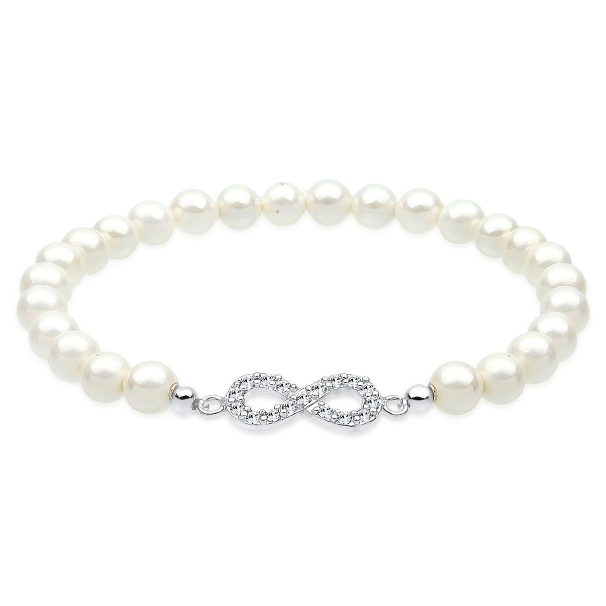 Weiß - Elli | Armband Infinity | Perle, Kristall ( Weiß ) | 925er Sterling Silber
