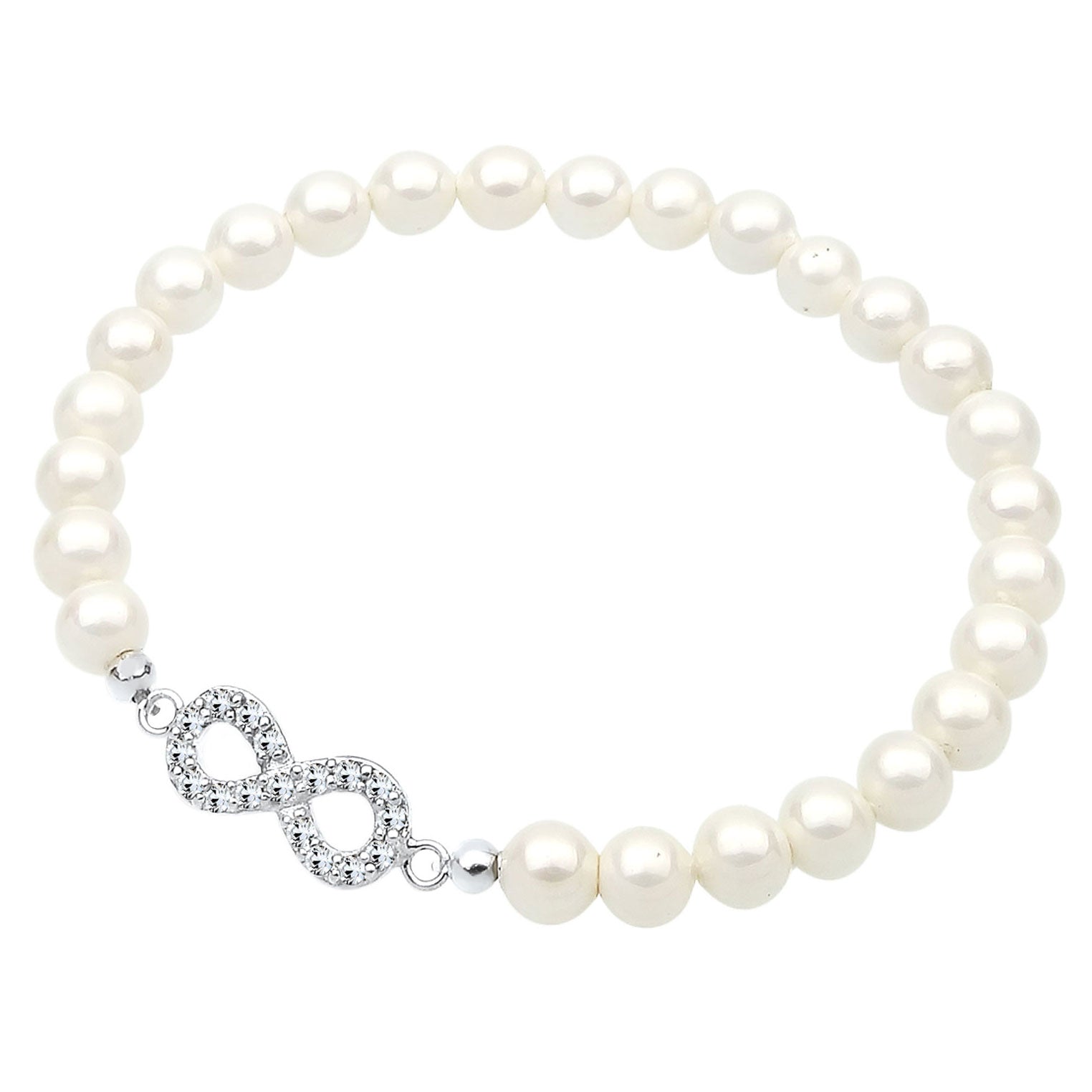 Weiß - Elli | Armband Infinity | Perle, Kristall ( Weiß ) | 925er Sterling Silber