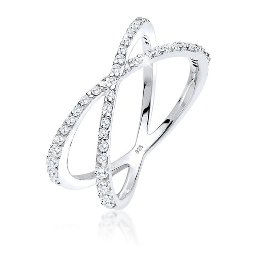 Weiß - Elli | Ring Kreuz | Zirkonia ( Weiß ) | 925er Sterling Silber