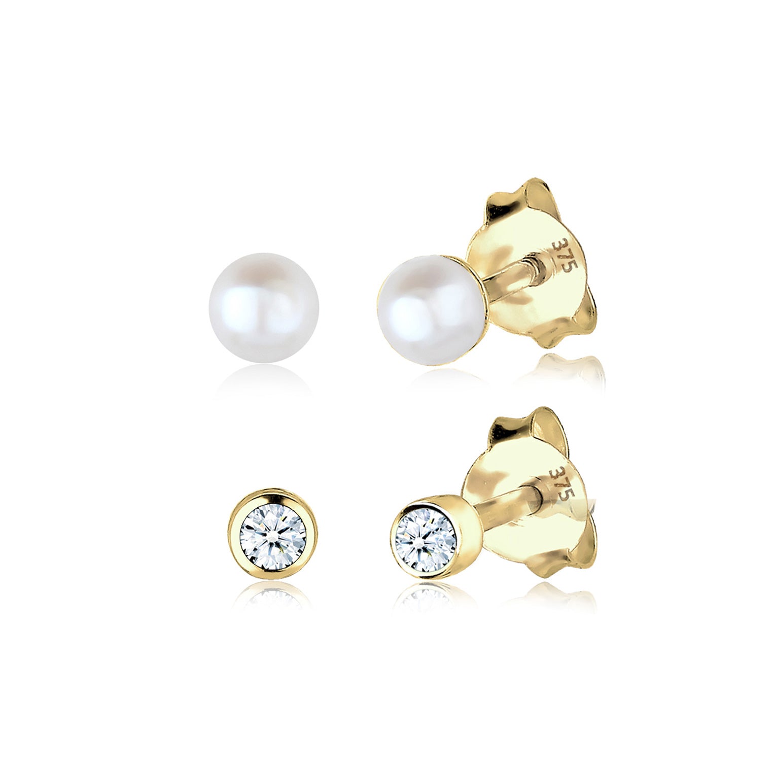 Gold - Elli DIAMONDS | Ohrringset | Süßwasserperle, Diamant ( Weiß, 0,06 ct ) | 375 Gelbgold