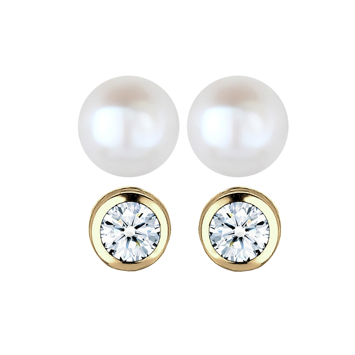 Gold - Elli DIAMONDS | Ohrringset | Süßwasserperle, Diamant ( Weiß, 0,06 ct ) | 375 Gelbgold