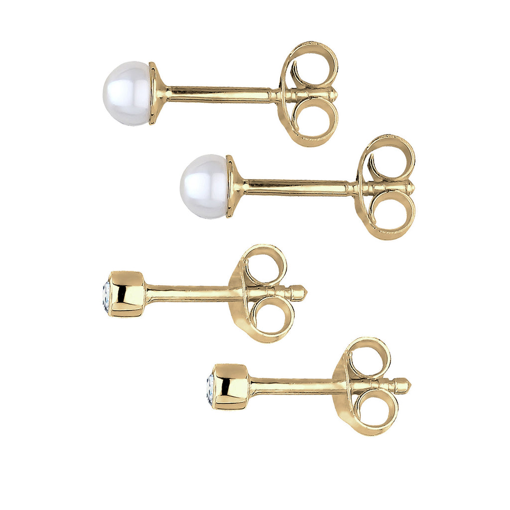 Gold - Elli DIAMONDS | Ohrringset | Süßwasserperle, Diamant ( Weiß, 0,06 ct ) | 375 Gelbgold