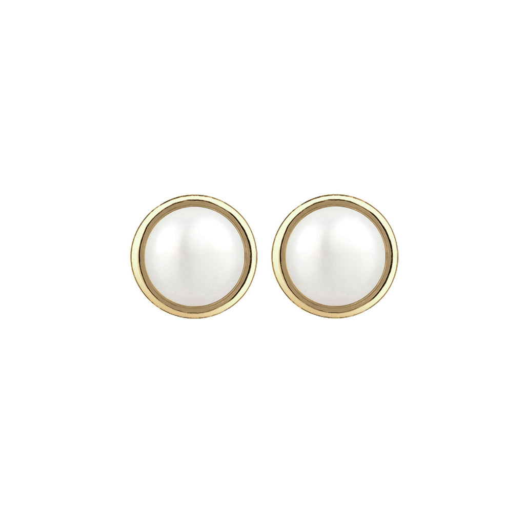 Weiß - Elli PREMIUM | Ohrstecker | Süßwasserperle | 375 Gelbgold
