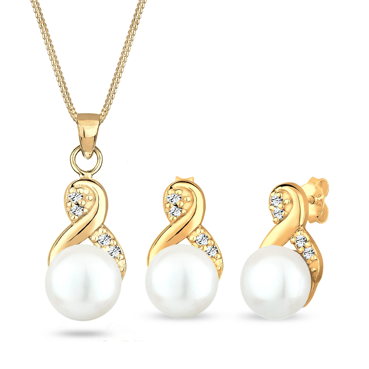 Infinity Ribbon Classic Pearl Necklace &amp; Earrings Jewelry Set
